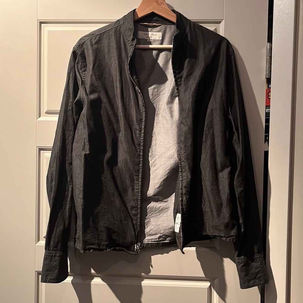 Rag and Bone zip up collarless cotton shirt